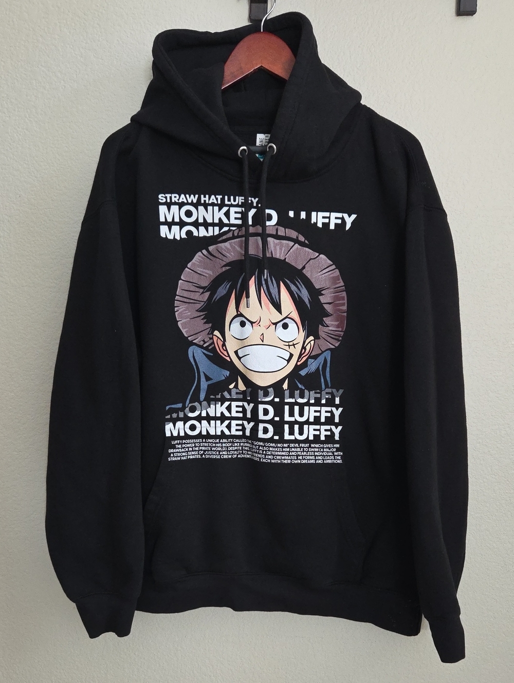 Onepiece Black Pullover Hoodie with Monkey D. Luffy Graphic